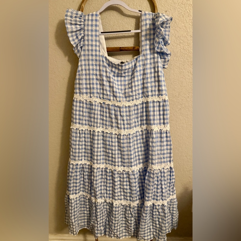 PLUS SIZE FLORAL LACE GINGHAM PRINTED MIDI DRESS size 3x